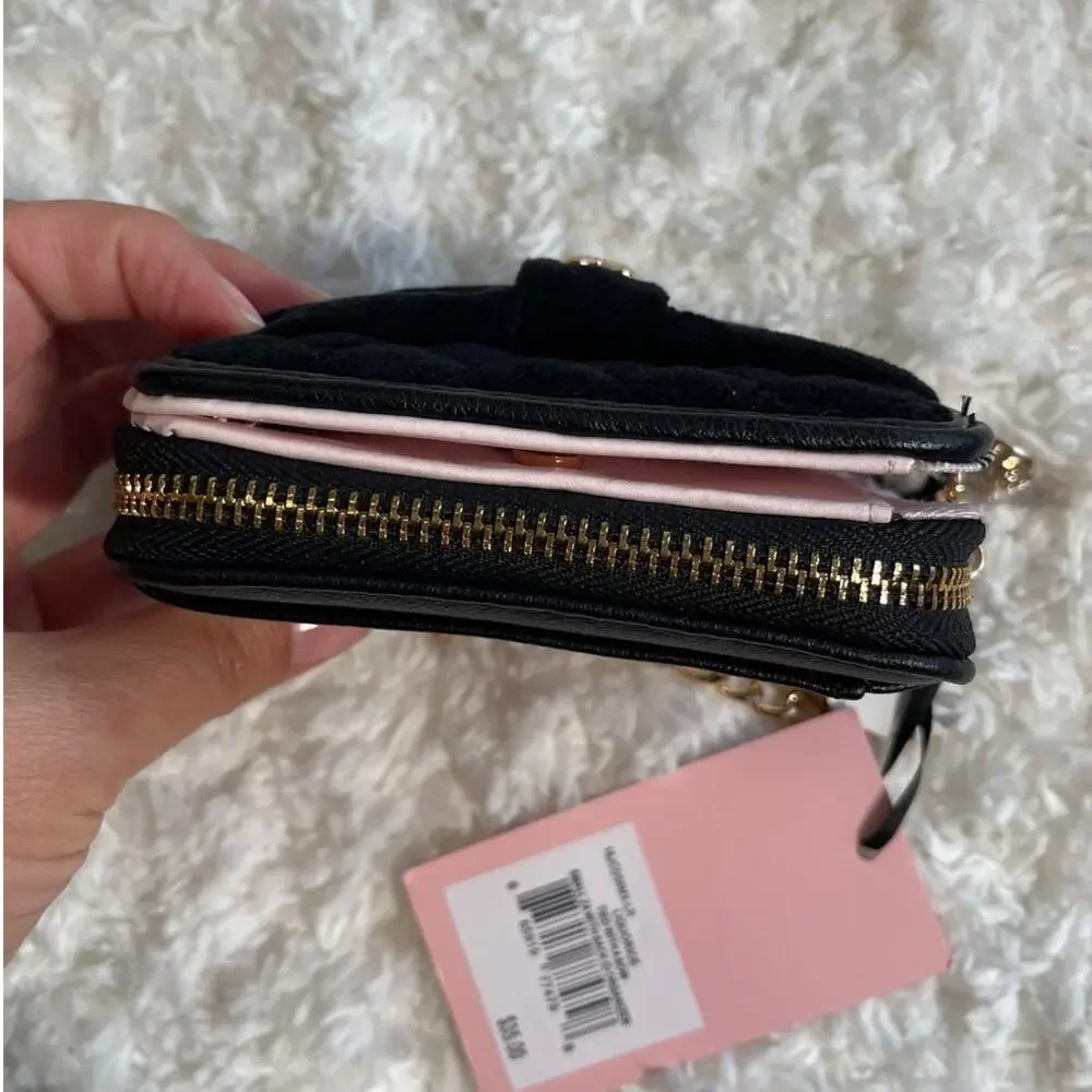 Juicy Couture Black Tied with a Bow Small Zip Around Wallet Wristlet Organizer